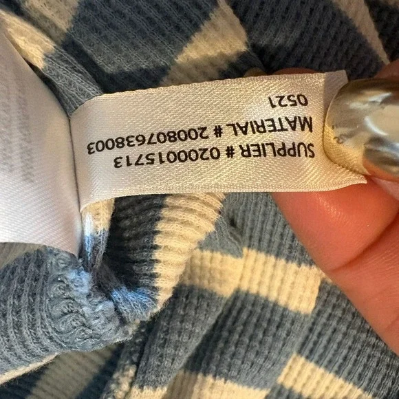 Lauren Ralph Lauren Women Top Striped Henley Long Sleeve Lace Up Blue White Sz L - Picture 13 of 14